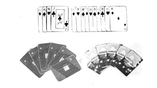 圖七 盟軍戰俘用廢棄的火柴盒，塗上花色及數字，製成撲克牌。