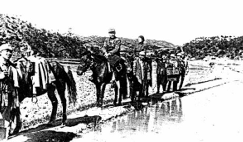 圖三  張郁廉到湘鄂戰區前線採訪，馬背上左一為湯總司令，右一是張郁廉。